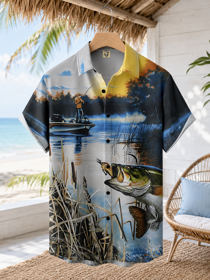 Men's Bass Fishing Scenic Hawaiian Shirt | Short Sleeve Shirt