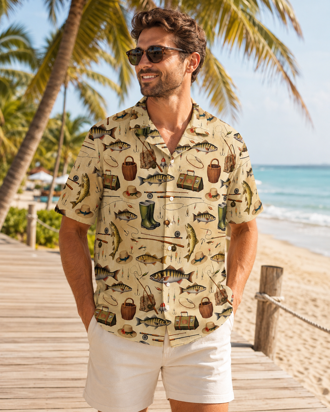 Vintage Fishing Gear Rod Lure Men's Hawaiian Shirt