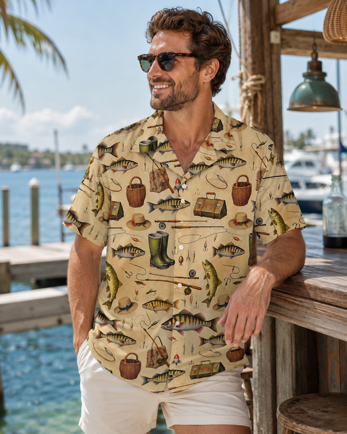 Vintage Fishing Gear Rod Lure Men's Hawaiian Shirt