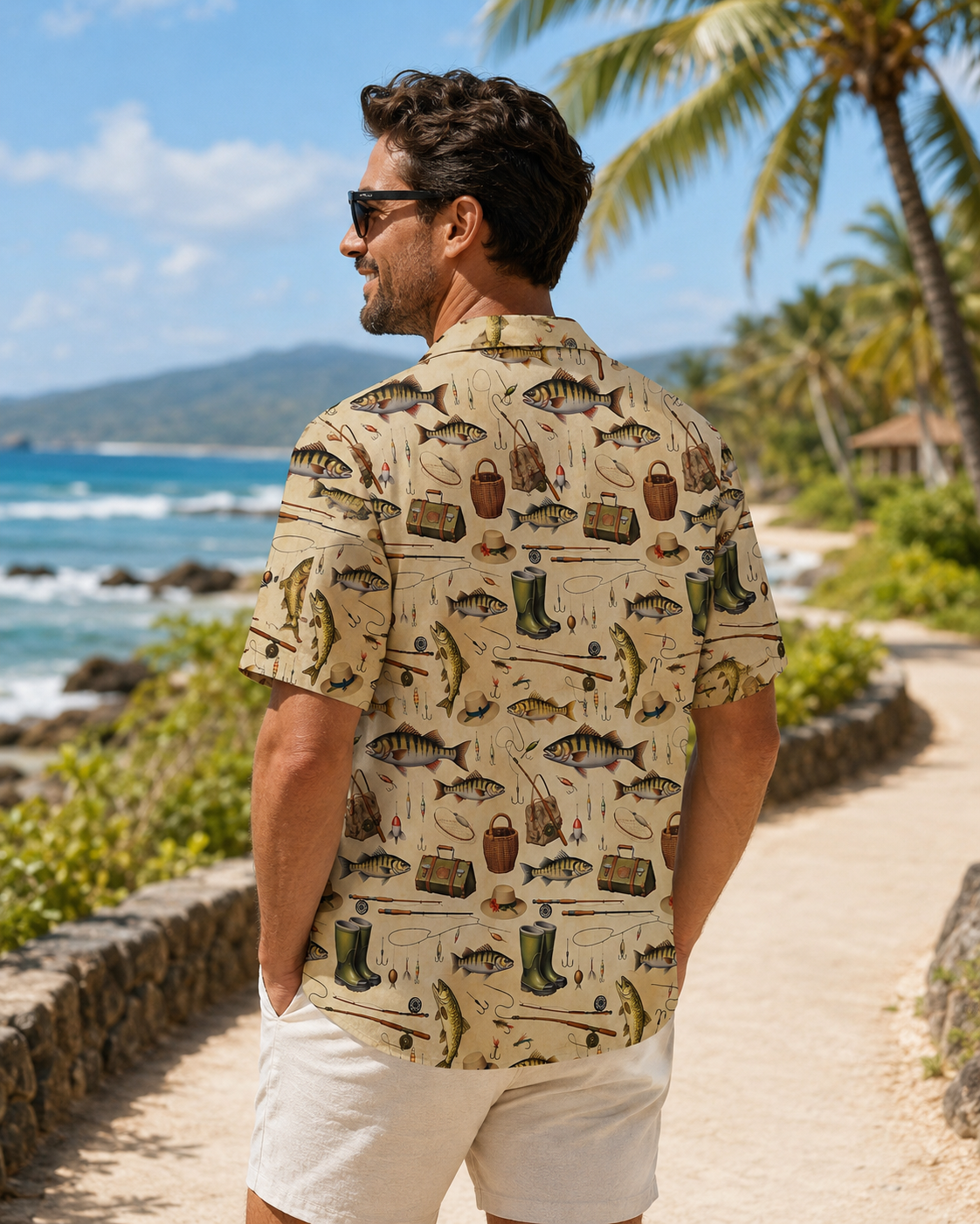 Vintage Fishing Gear Rod Lure Men's Hawaiian Shirt
