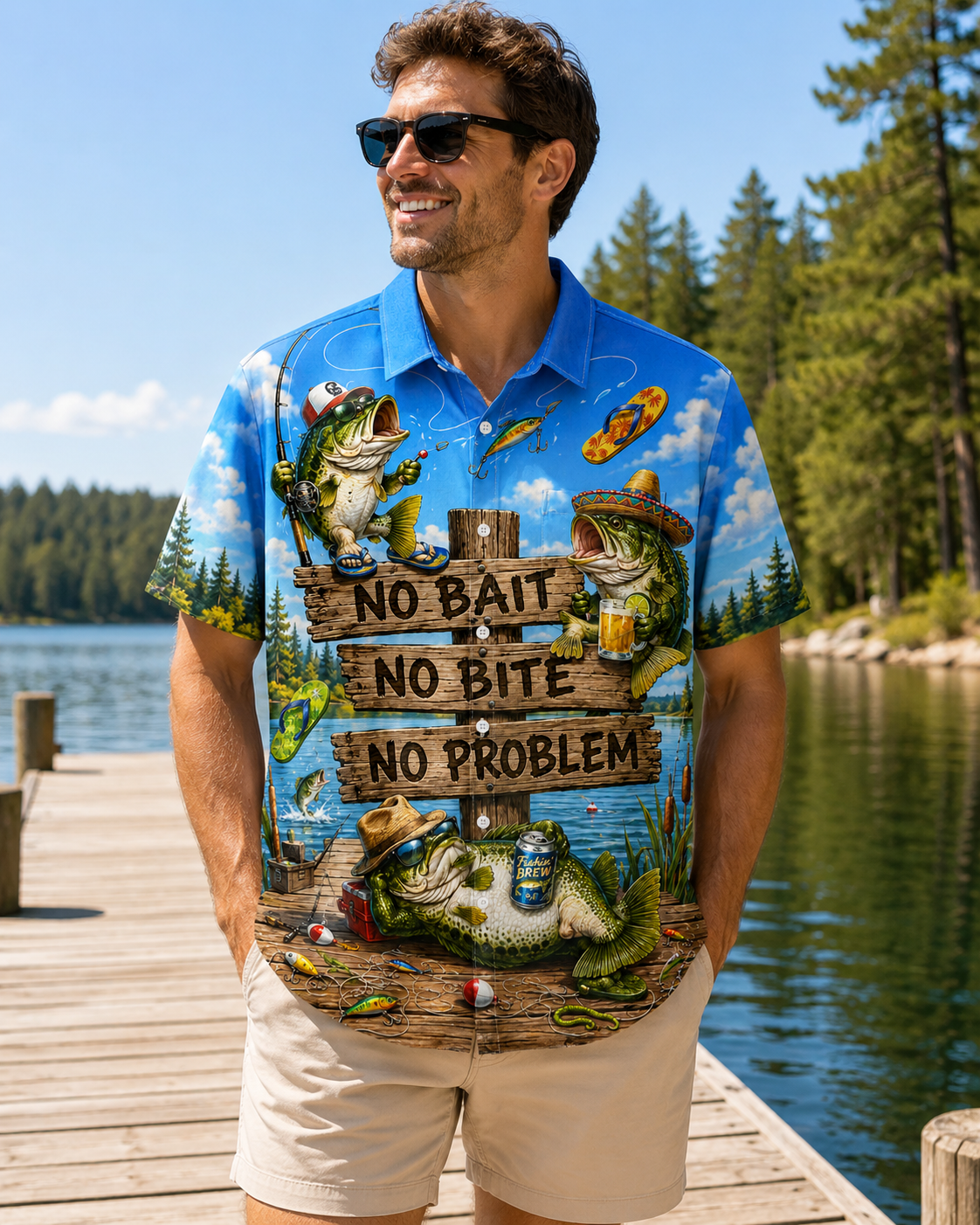 No Bait No Bite No Problem Bass Men's Hawaiian Shirt