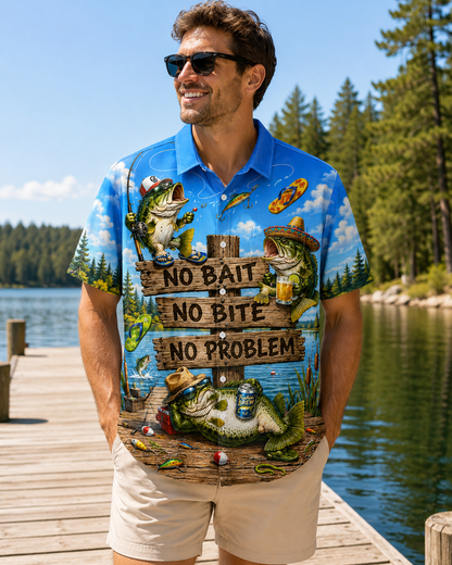 No Bait No Bite No Problem Bass Men's Hawaiian Shirt