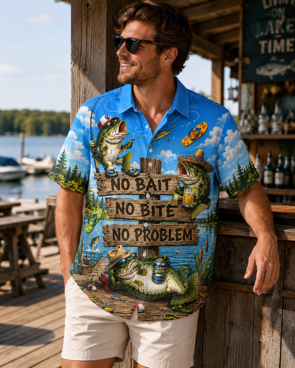 No Bait No Bite No Problem Bass Men's Hawaiian Shirt
