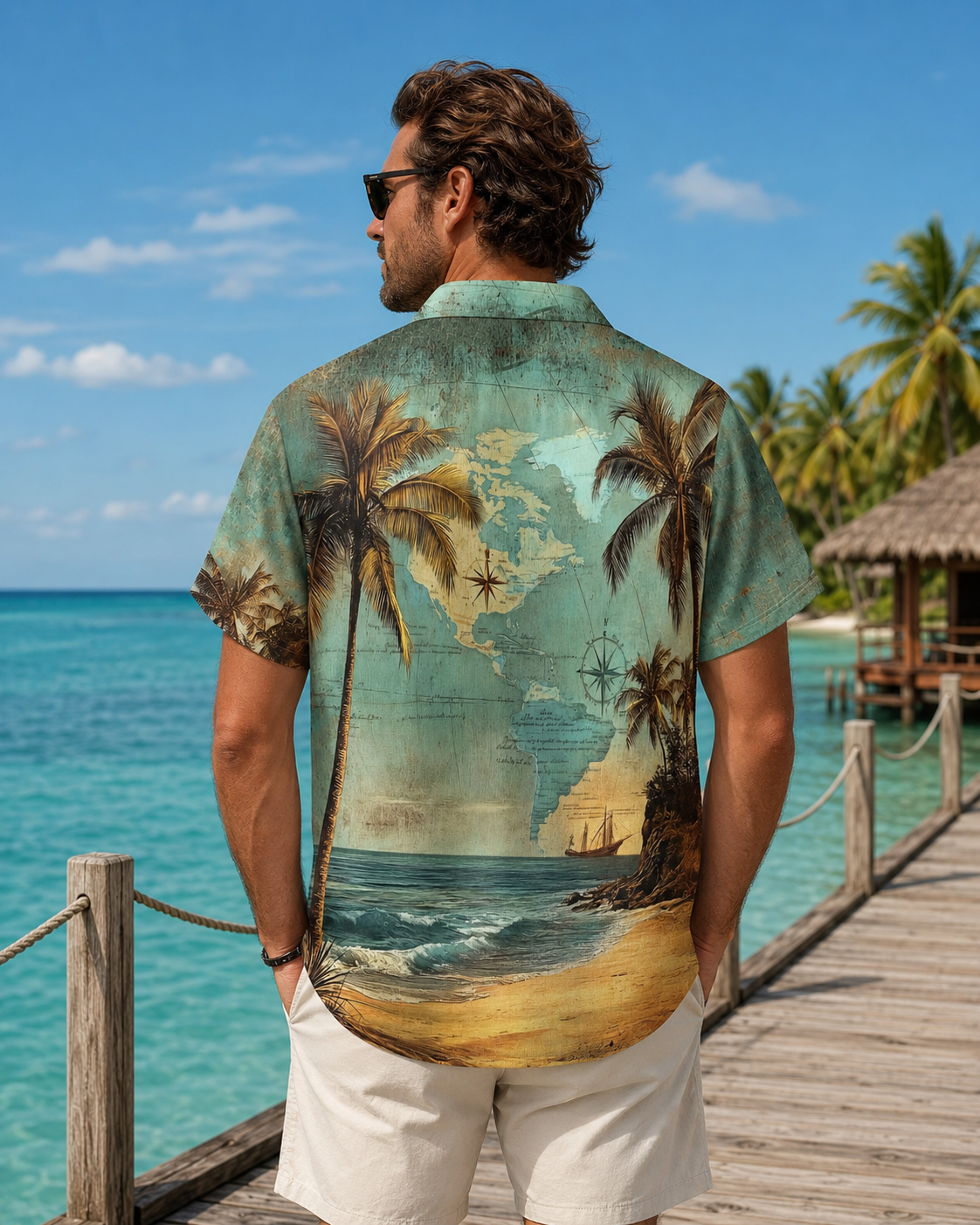 Vintage Pin Up Girl Tuna Beach Men's Hawaiian Shirt