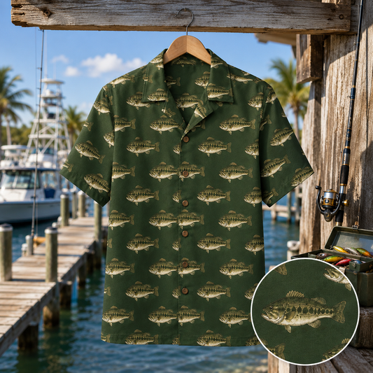 Largemouth Bass Fishing Hawaiian Shirt – Olive Green