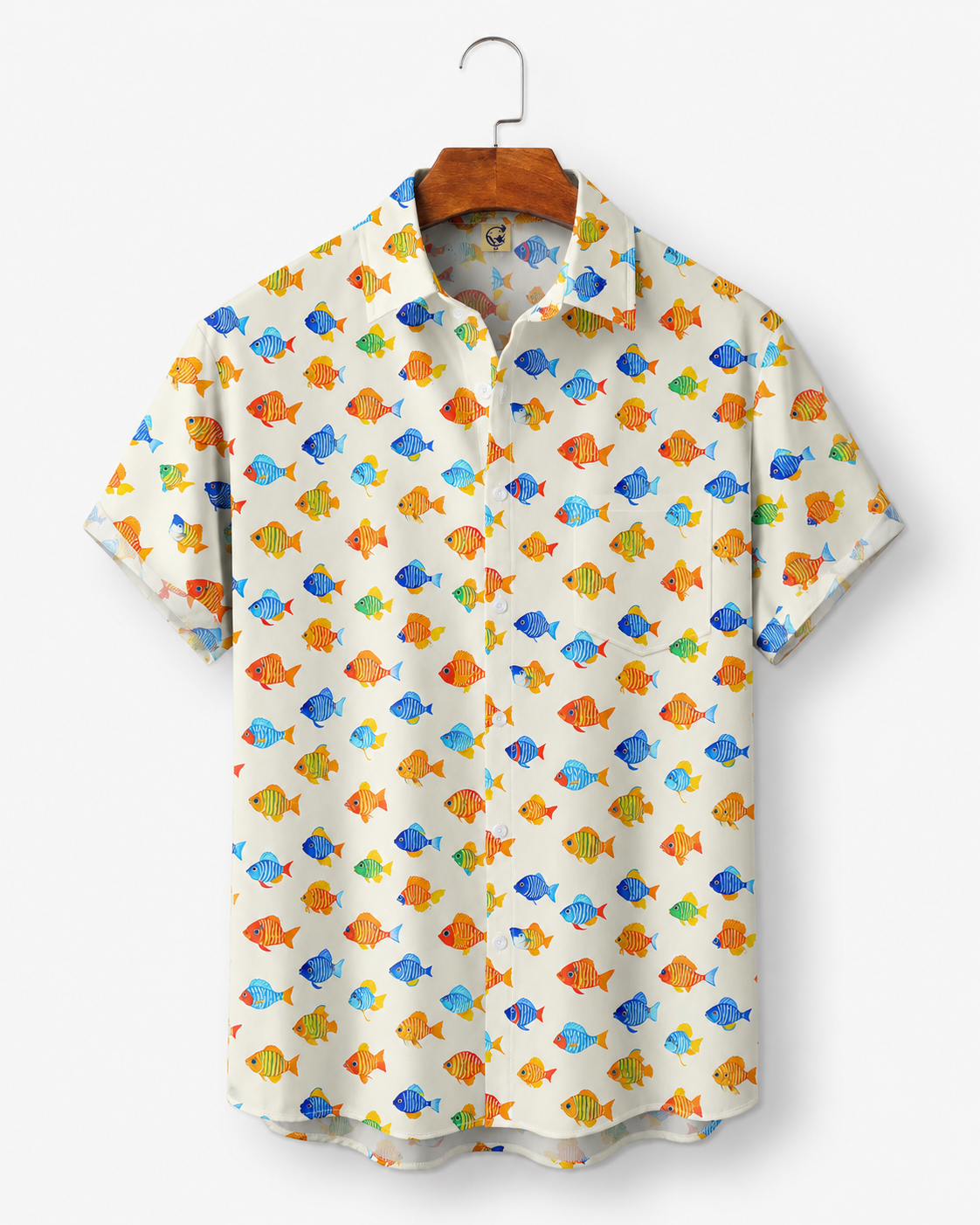 Men's Colorful Cartoon Fish Cream Hawaiian Shirt