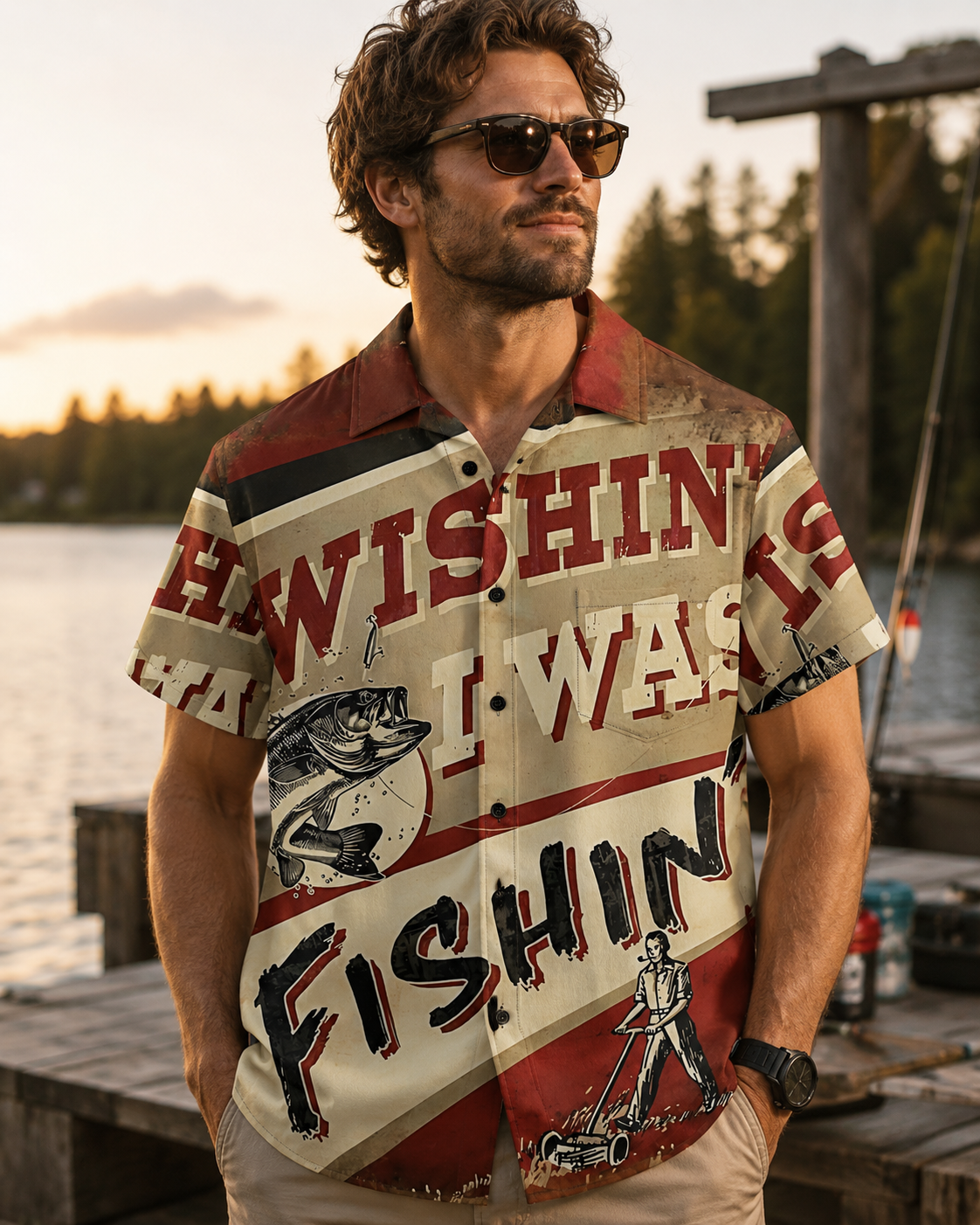 Men's Wishin I Was Fishin Vintage Shirt | Short Sleeve Shirt