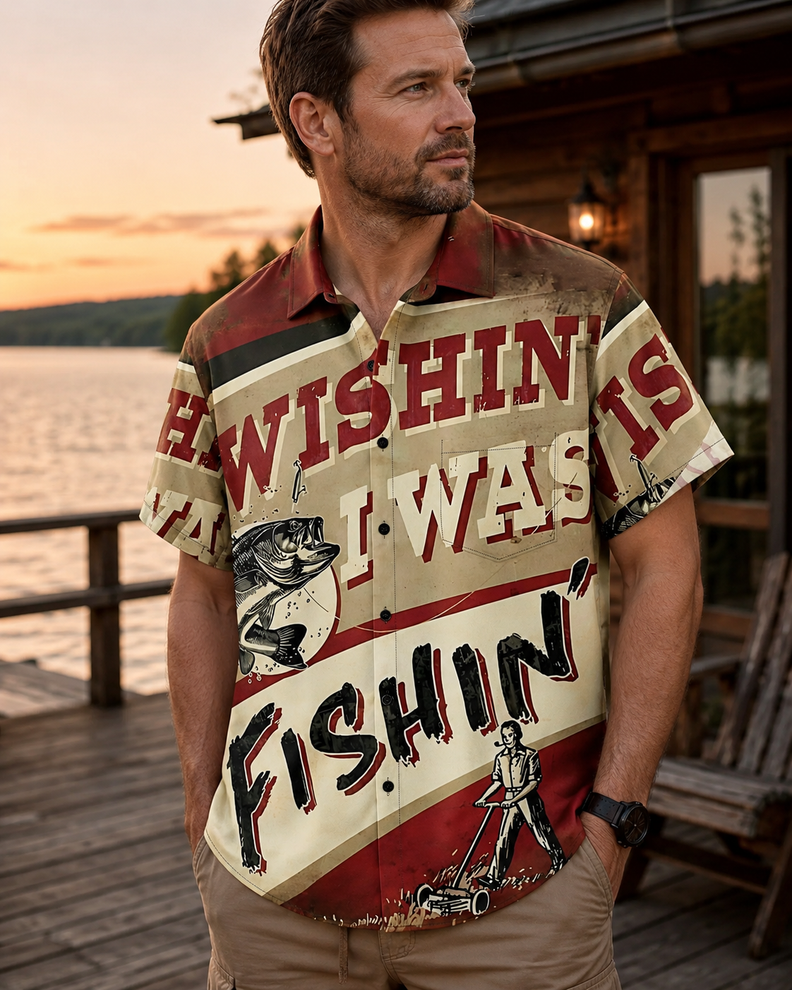 Men's Wishin I Was Fishin Vintage Shirt | Short Sleeve Shirt