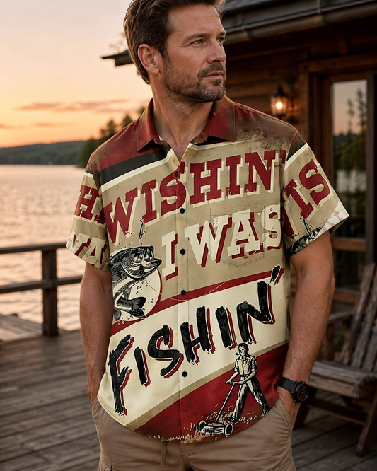 Men's Wishin I Was Fishin Vintage Shirt | Short Sleeve Shirt