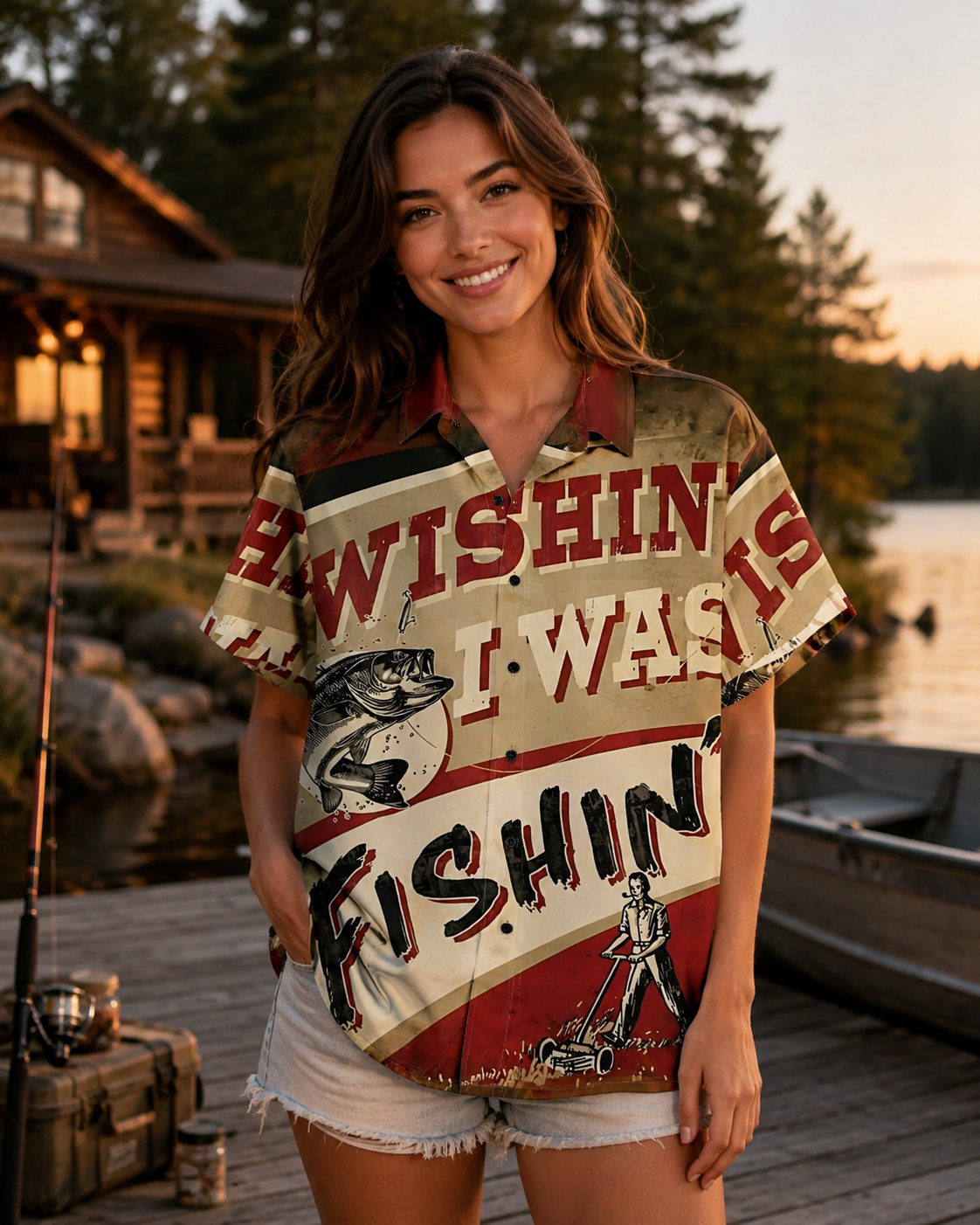 Men's Wishin I Was Fishin Vintage Shirt | Short Sleeve Shirt