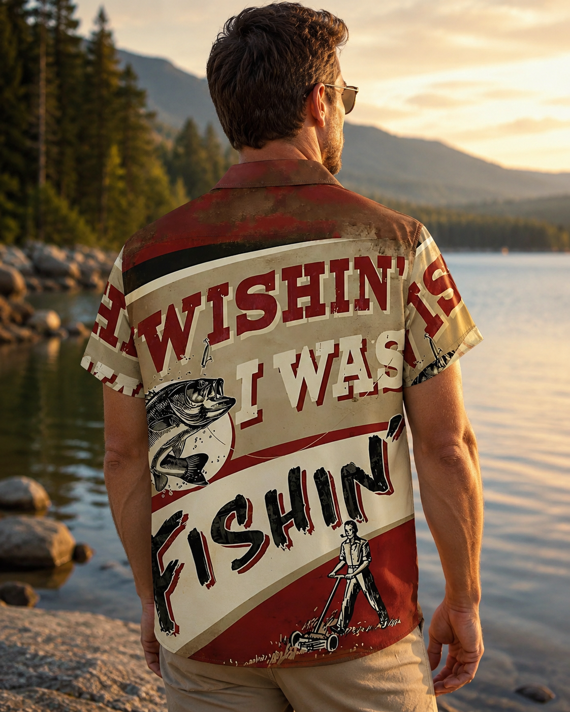Men's Wishin I Was Fishin Vintage Shirt | Short Sleeve Shirt