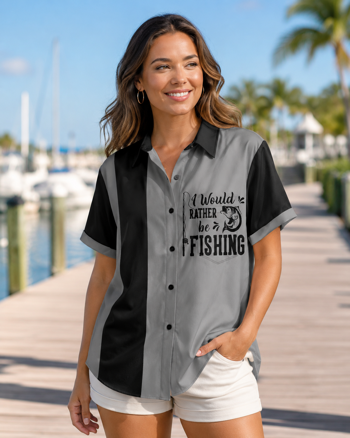 Men's I Would Rather Be Fishing Gray Black Shirt
