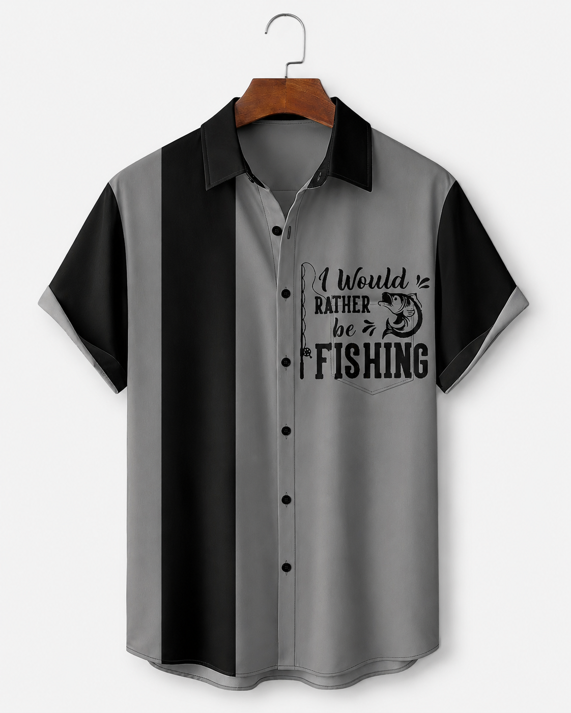 Men's I Would Rather Be Fishing Gray Black Shirt