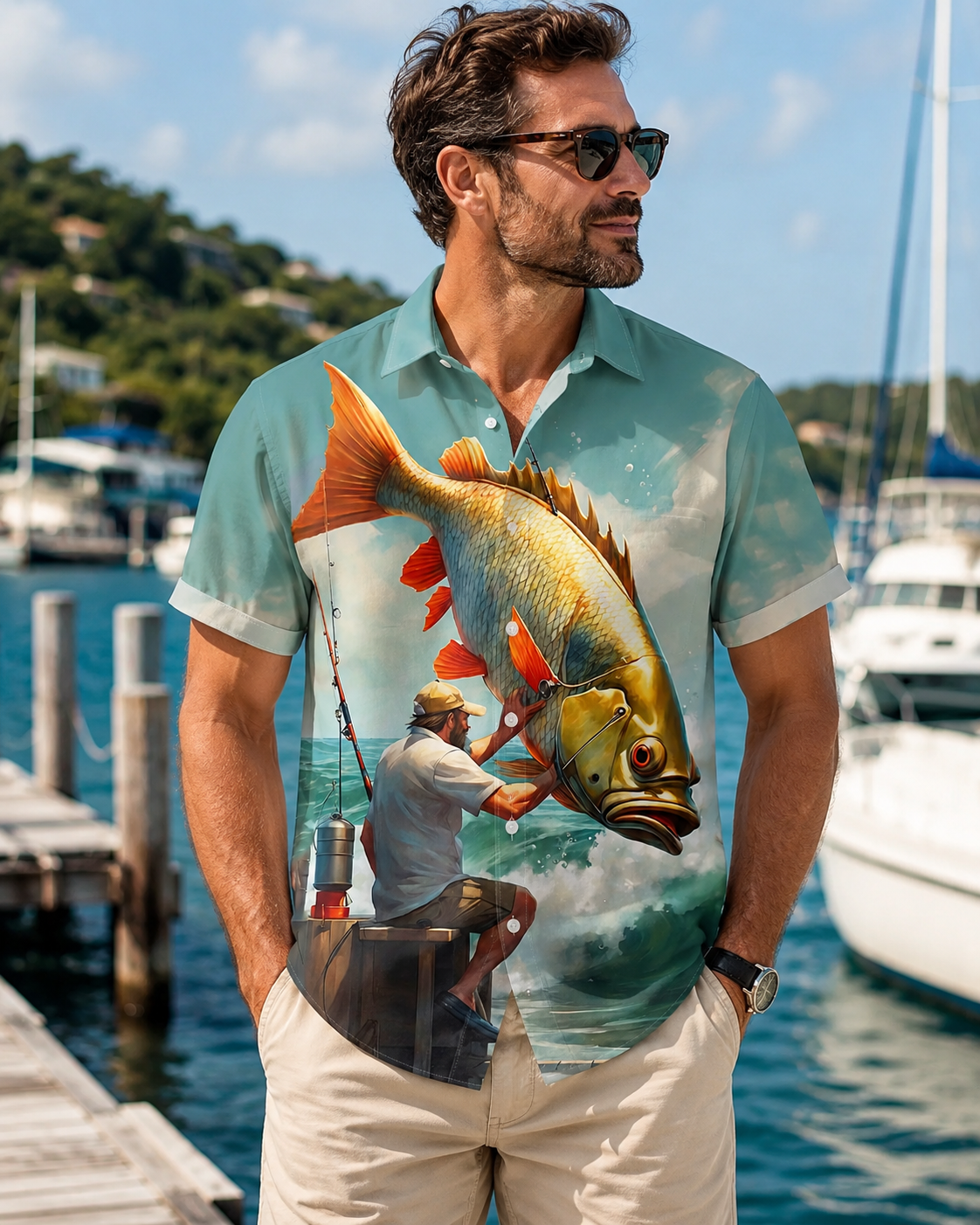 Giant Fish Catch Ocean Men's Fishing Hawaiian Shirt