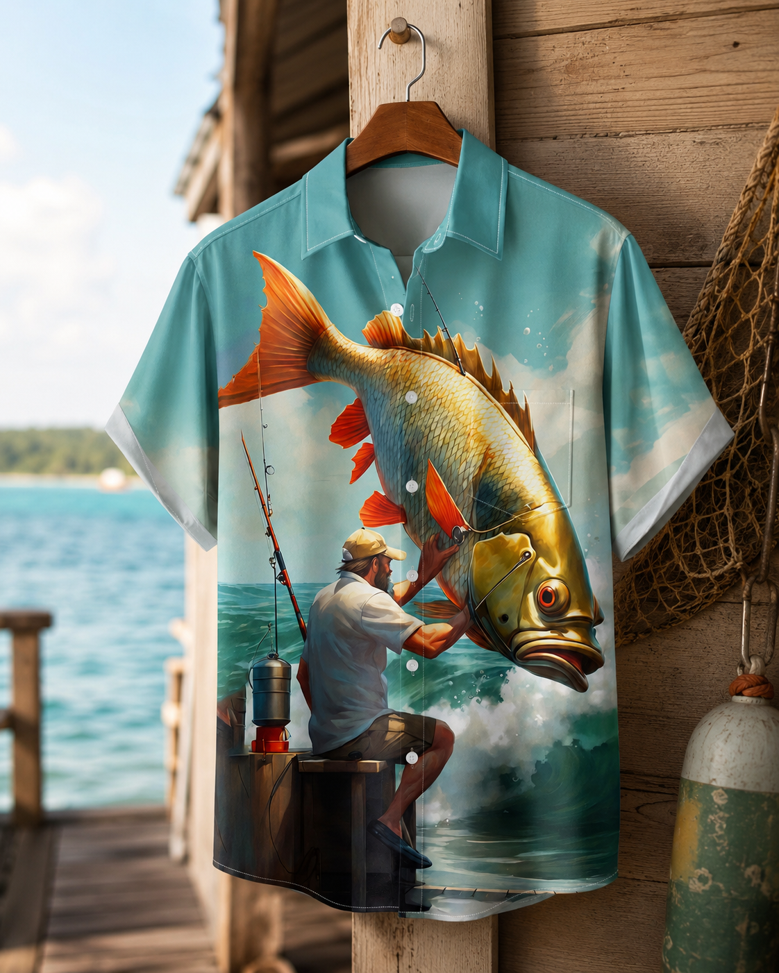 Giant Fish Catch Ocean Men's Fishing Hawaiian Shirt
