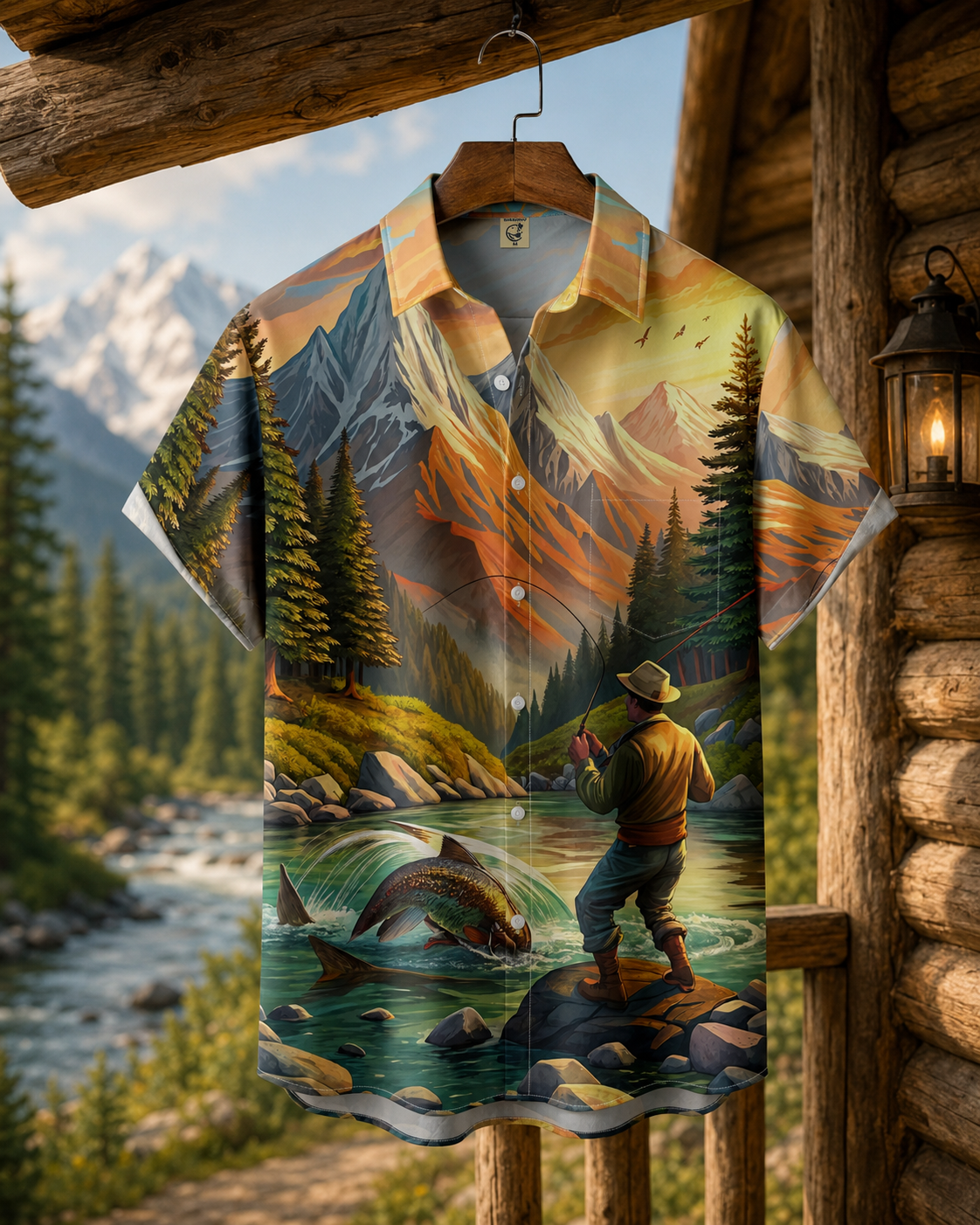 Mountain River Fly Fishing Scenic Men's Hawaiian Shirt
