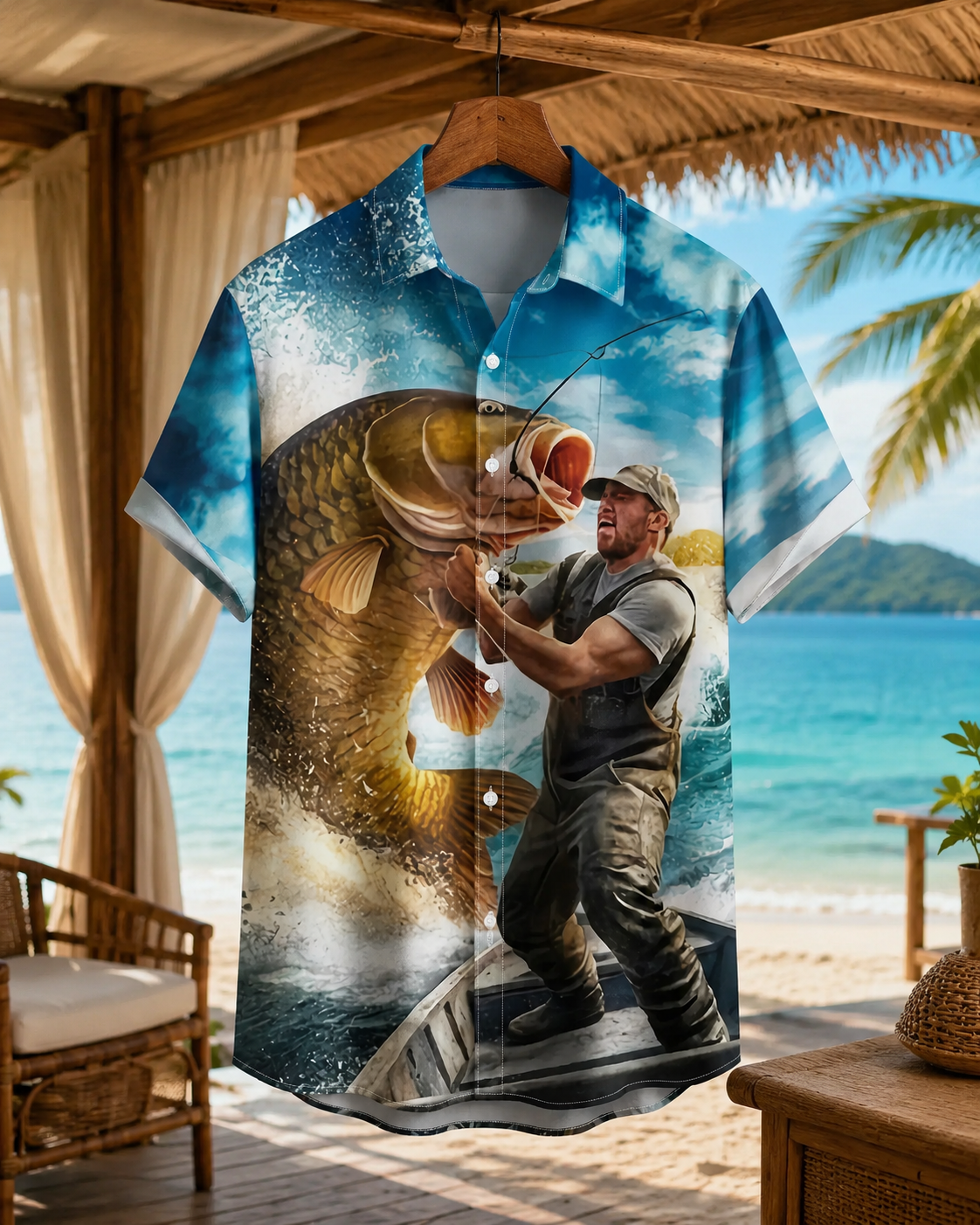 Epic Bass Catch Fisherman Men's Hawaiian Button Shirt