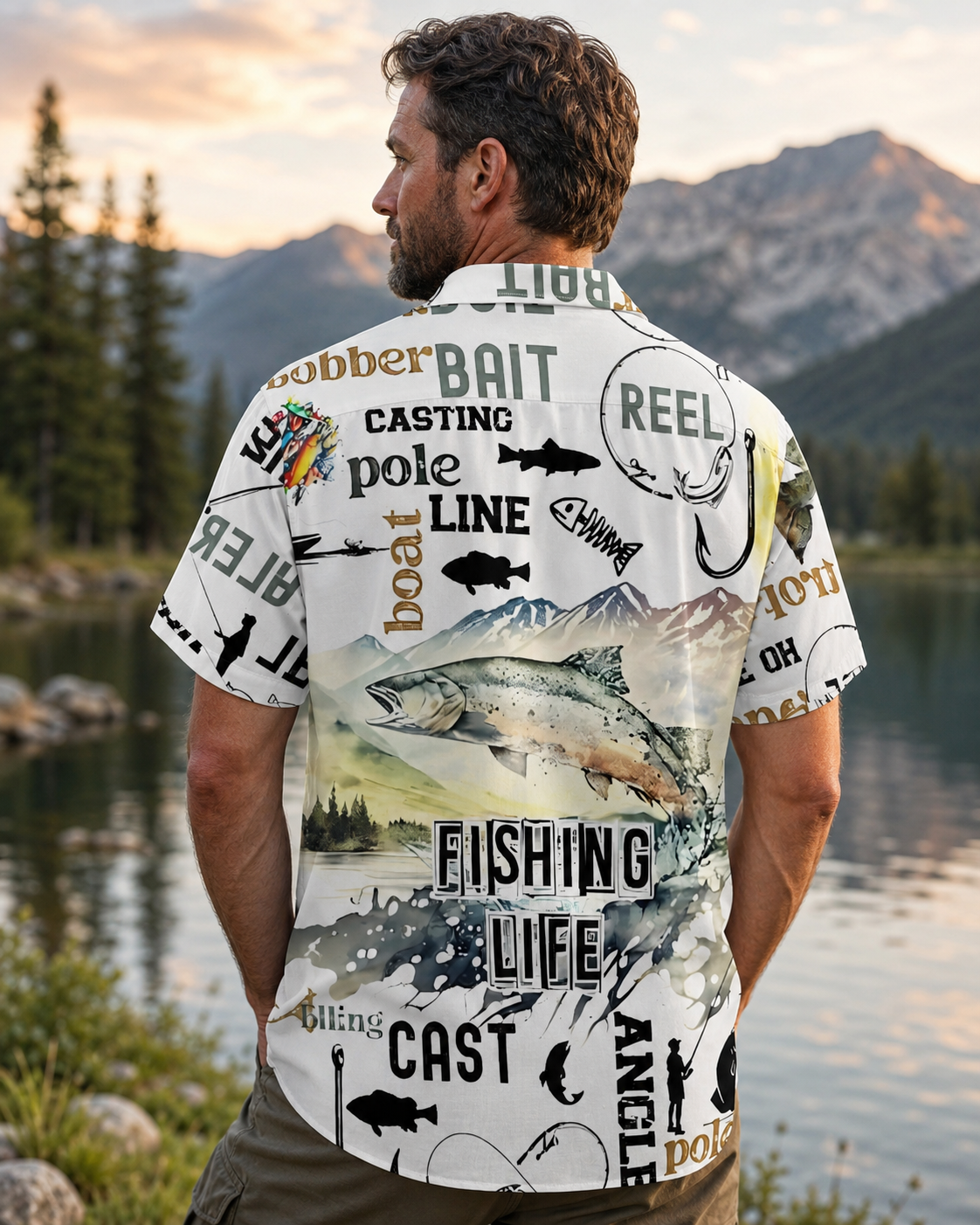 Men's Fishing Life Typography Hawaiian Shirt | Short Sleeve