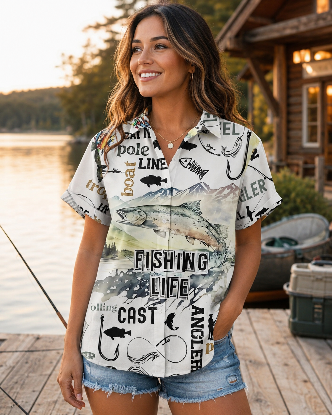 Men's Fishing Life Typography Hawaiian Shirt | Short Sleeve