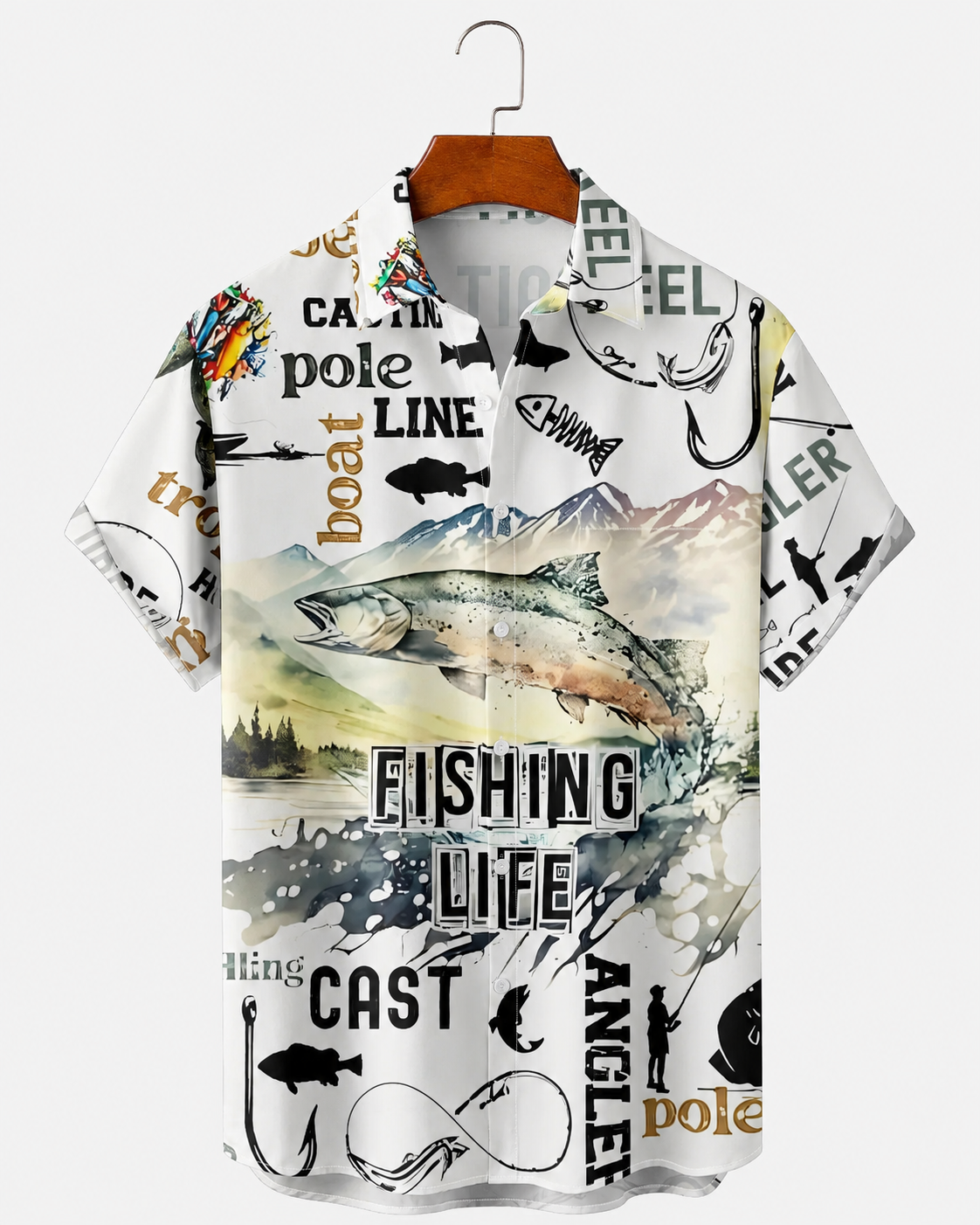 Men's Fishing Life Typography Hawaiian Shirt | Short Sleeve