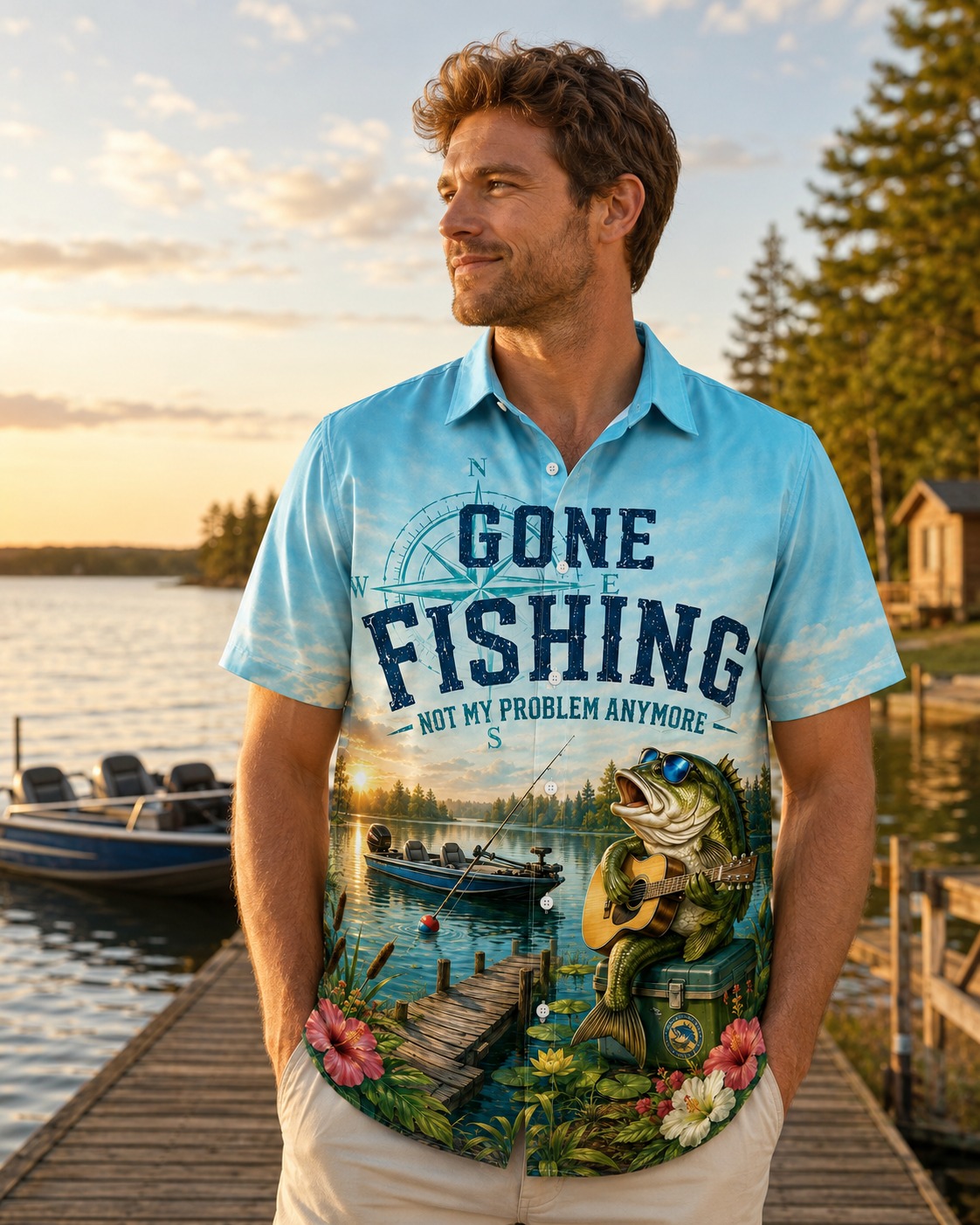 Gone Fishing Not My Problem Bass Men's Hawaiian Shirt