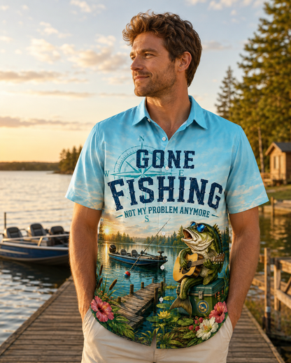 Gone Fishing Not My Problem Bass Men's Hawaiian Shirt