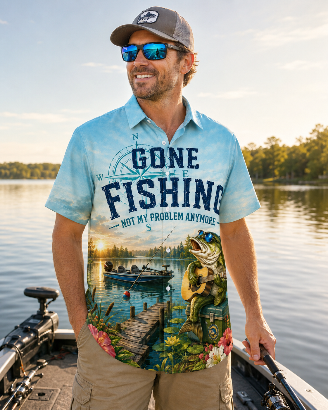 Gone Fishing Not My Problem Bass Men's Hawaiian Shirt