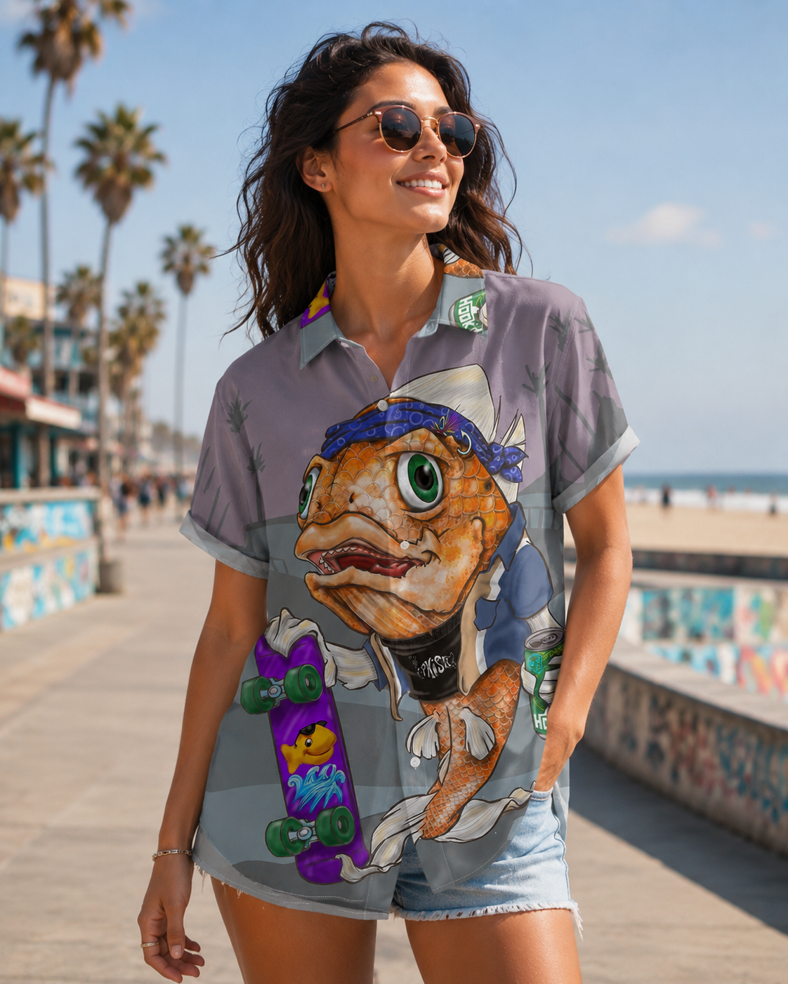 Funny Skater Koi Fish Streetwear Men's Hawaiian Shirt