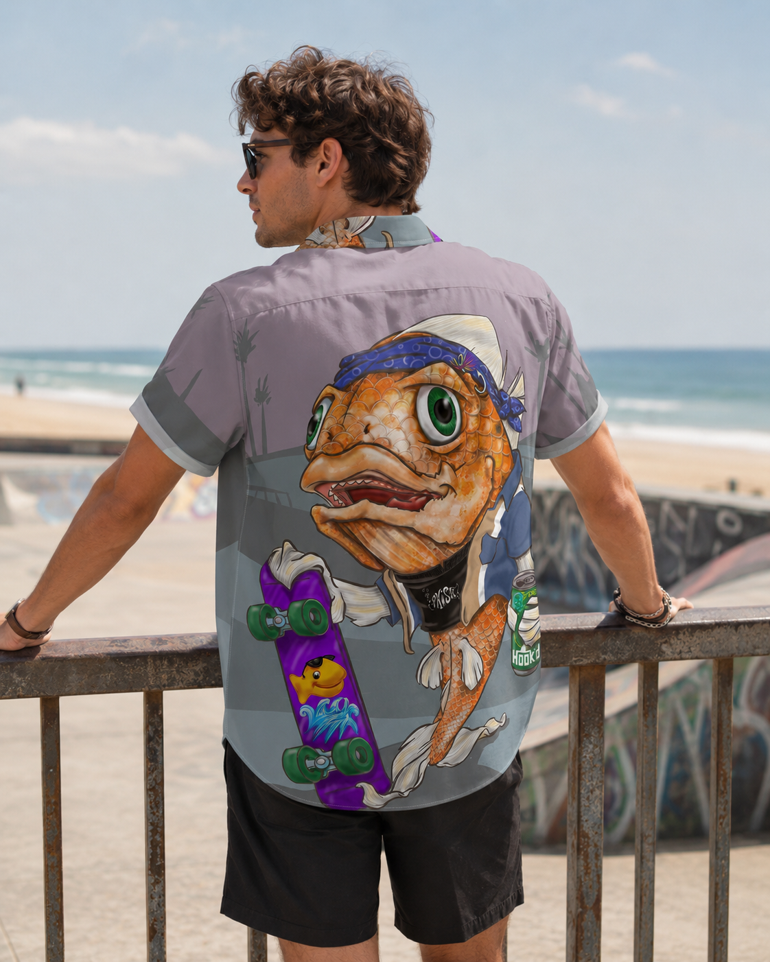 Funny Skater Koi Fish Streetwear Men's Hawaiian Shirt