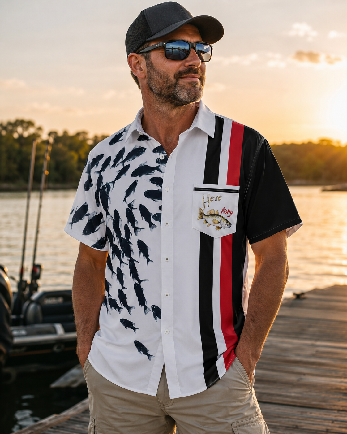 Here Fishy School of Fish Stripe Men's Hawaiian Shirt