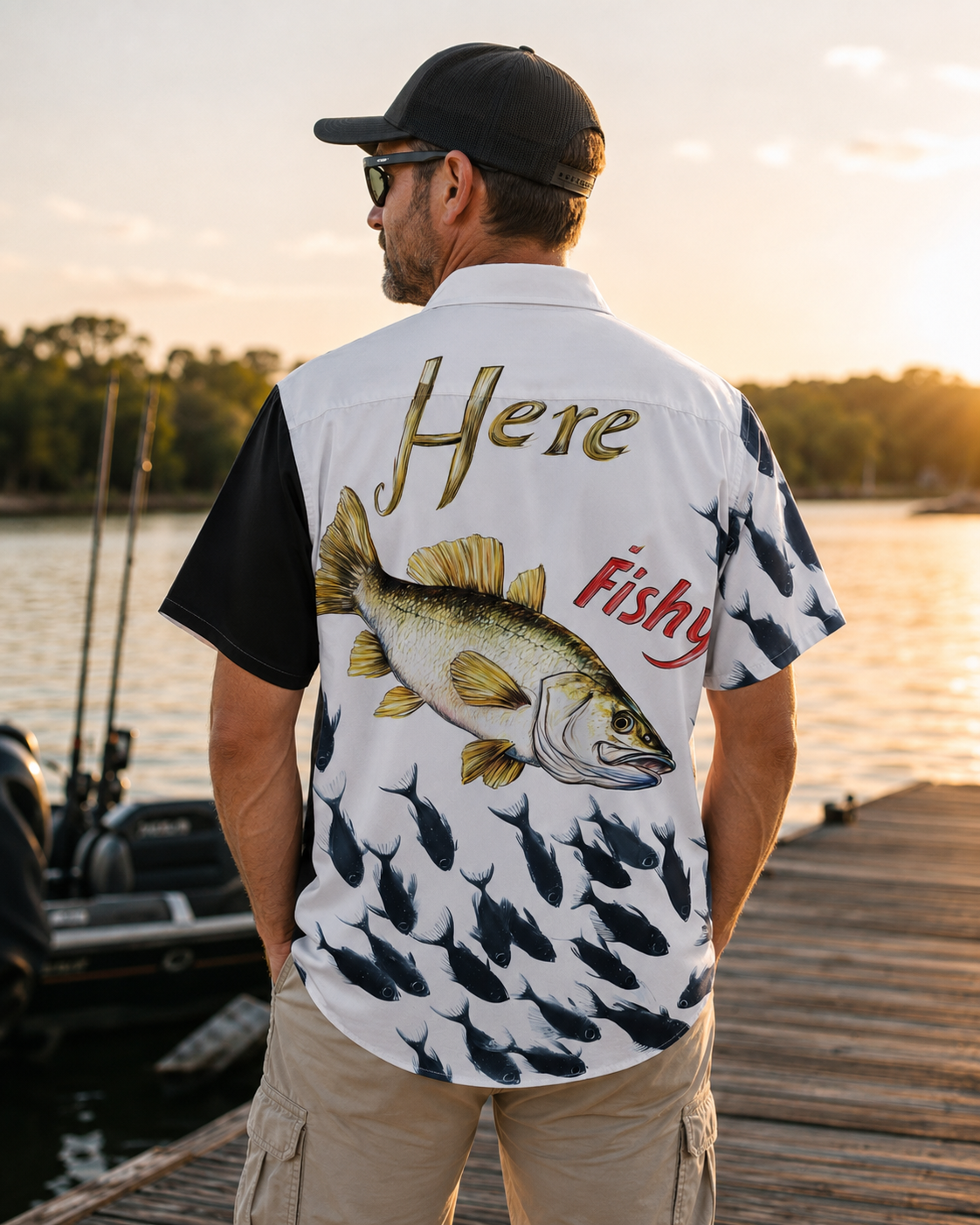 Here Fishy School of Fish Stripe Men's Hawaiian Shirt