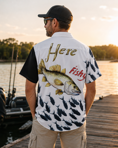 Here Fishy School of Fish Stripe Men's Hawaiian Shirt