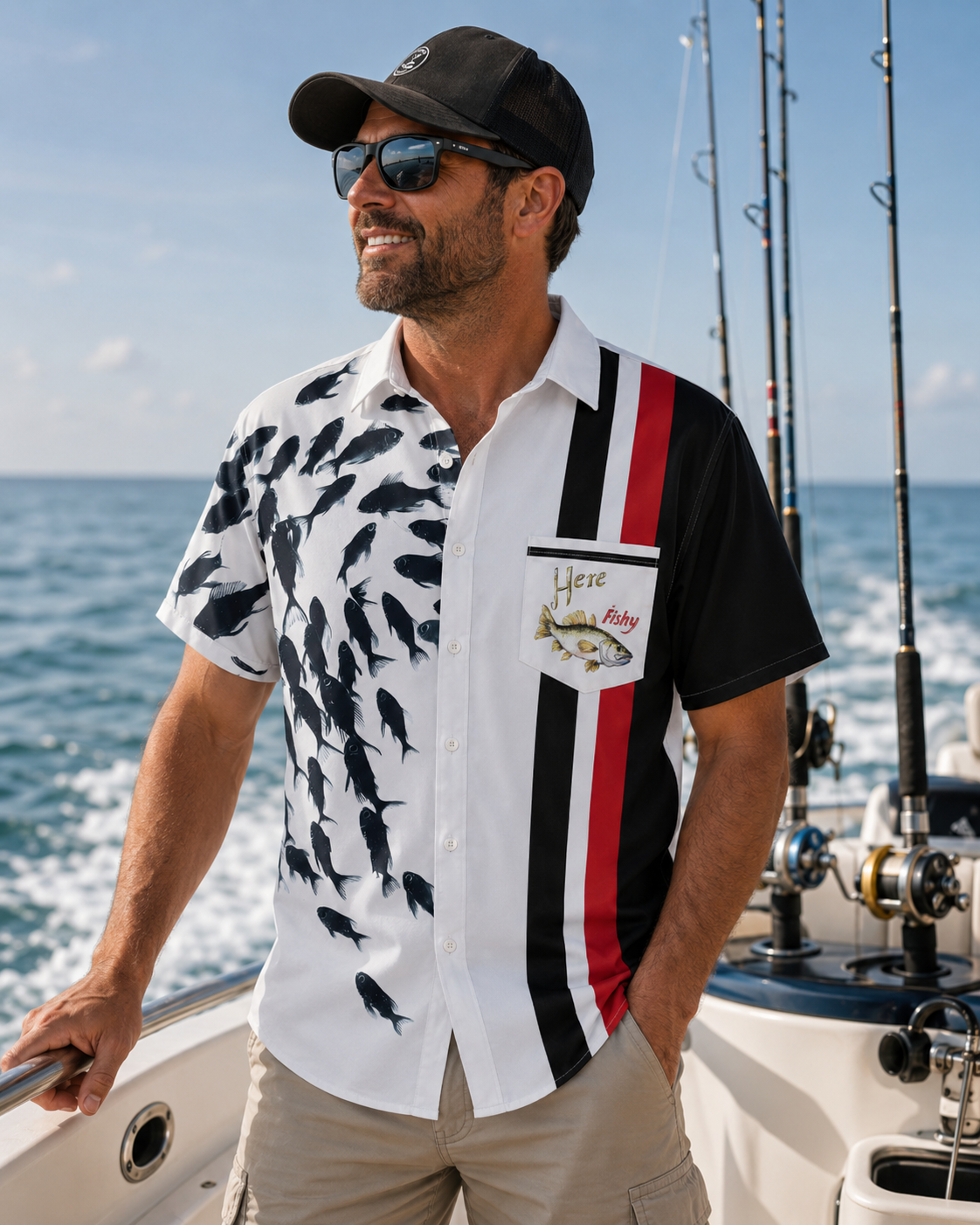 Here Fishy School of Fish Stripe Men's Hawaiian Shirt