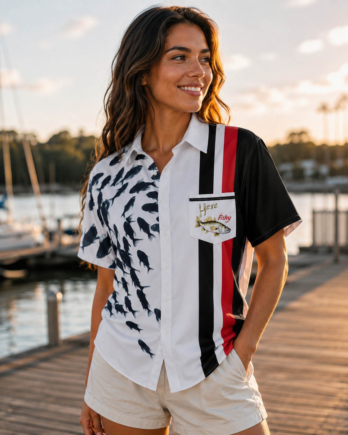 Here Fishy School of Fish Stripe Men's Hawaiian Shirt