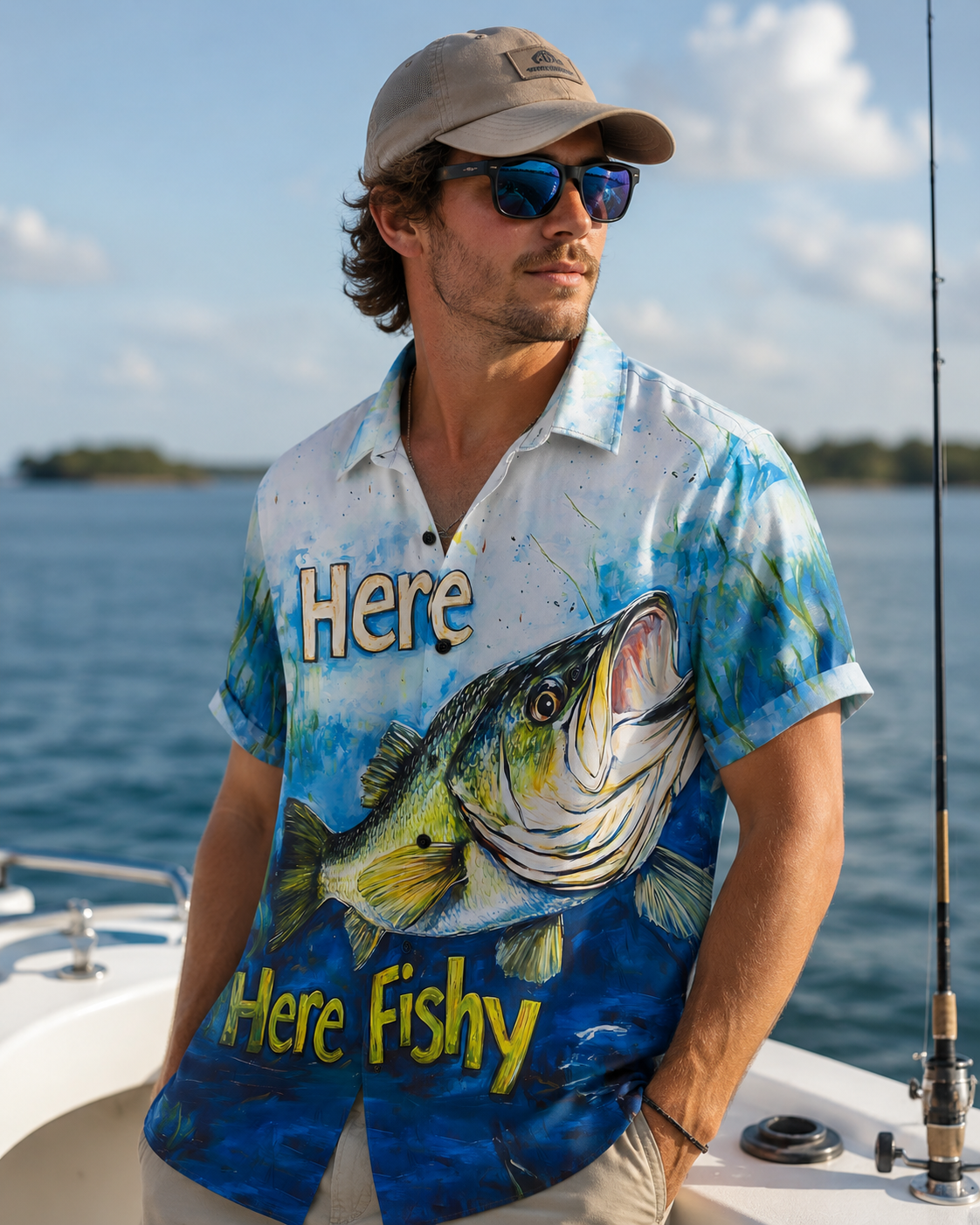 Here Fishy Fishy Bass Painting Men's Hawaiian Shirt