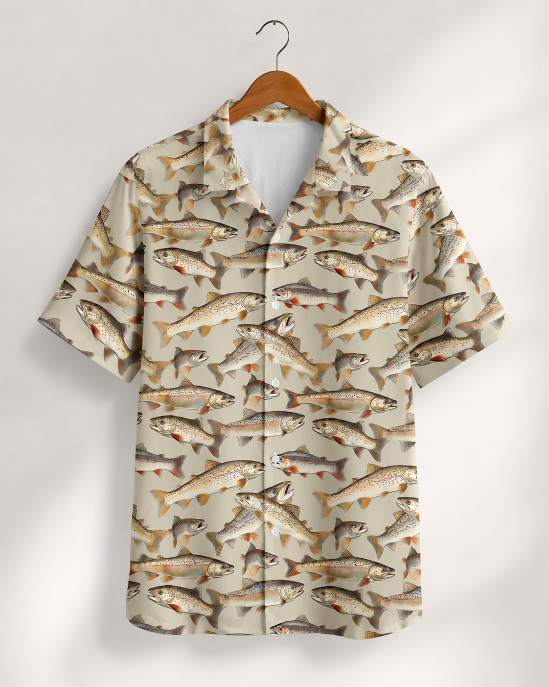 Men's Rainbow Trout Pattern Beige Hawaiian Shirt