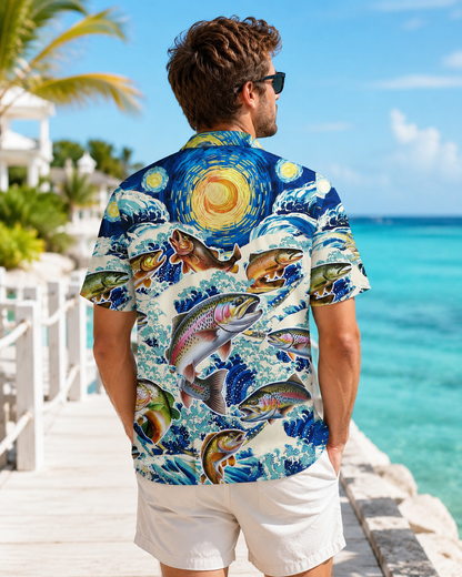 Men's Trout Fish Starry Night Wave Hawaiian Shirt