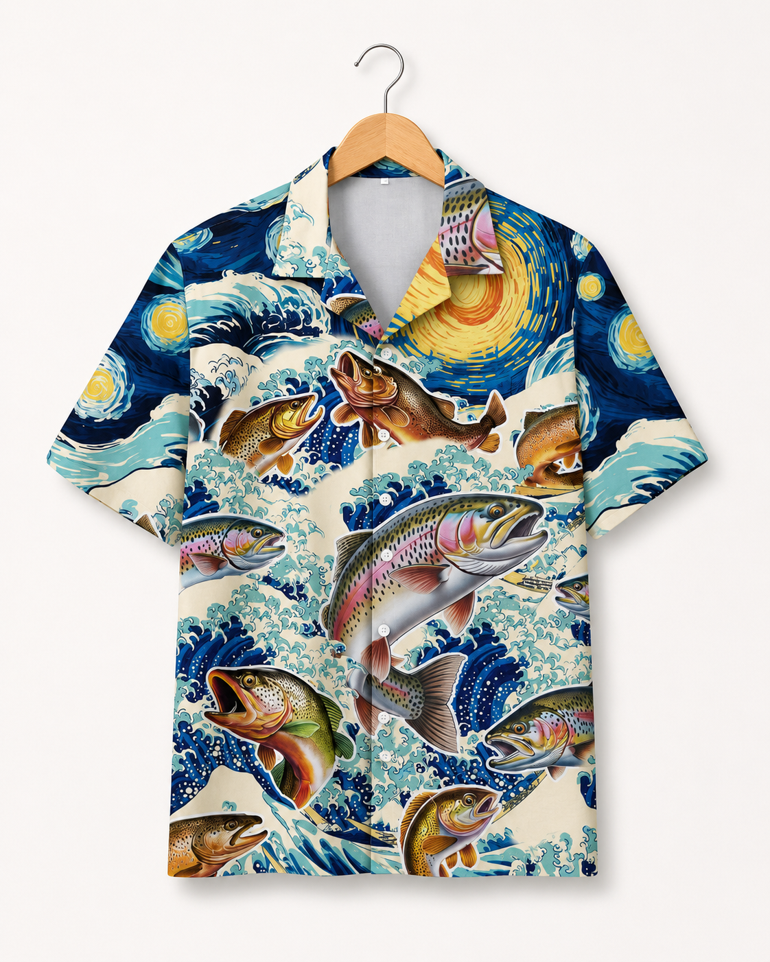 Men's Trout Fish Starry Night Wave Hawaiian Shirt