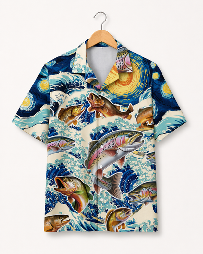 Men's Trout Fish Starry Night Wave Hawaiian Shirt