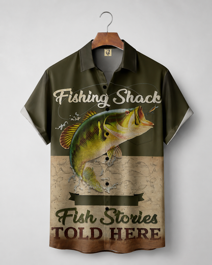 Men's Fishing Shack Fish Stories Bass Shirt | Short Sleeve