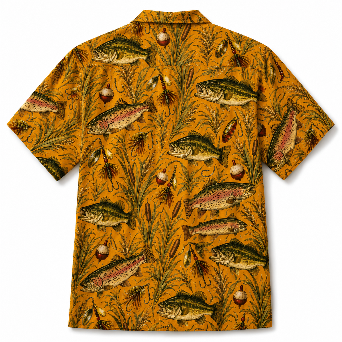 Golden Yellow Bass Trout Lure Reed Botanical Camp Shirt