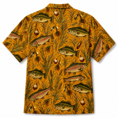 Golden Yellow Bass Trout Lure Reed Botanical Camp Shirt