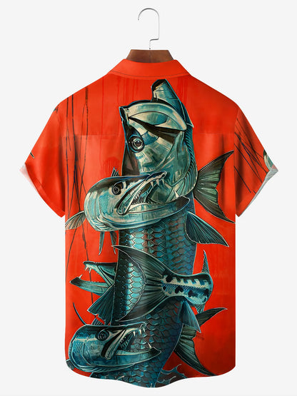 Red Bold Teal Tarpon Predator Fish Art Camp Shirt