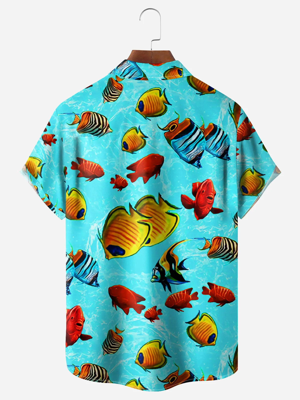 Aqua Blue Colorful Tropical Fish Reef Hawaii Camp Shirt