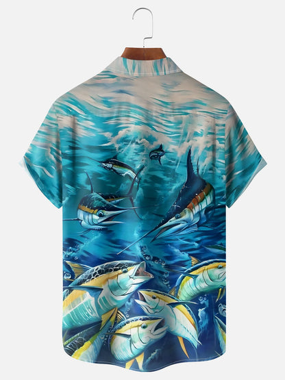 Blue Marlin Tuna Swordfish Deep Sea Hawaii Camp Shirt