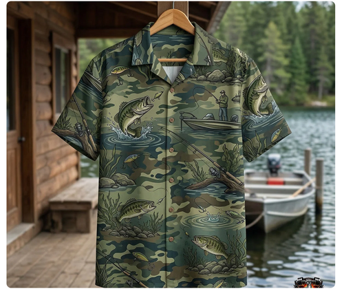 Bass Fishing Camo Hawaiian Shirt for Men
