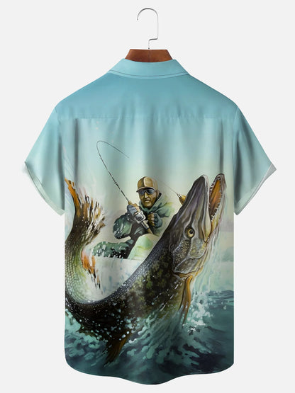 Giant Muskie Angler Man Catching Fish Camp Shirt
