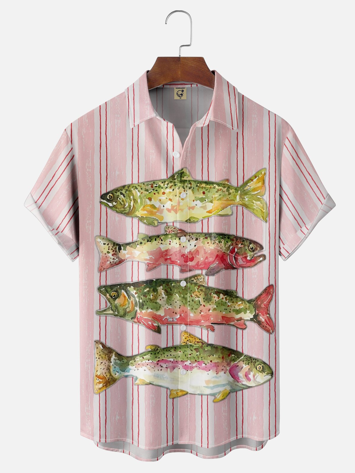 Watercolor Rainbow Trout Stripe Men's Hawaiian Shirt