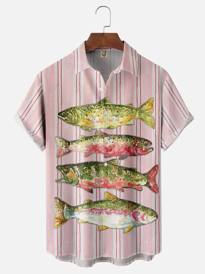 Watercolor Rainbow Trout Stripe Men's Hawaiian Shirt