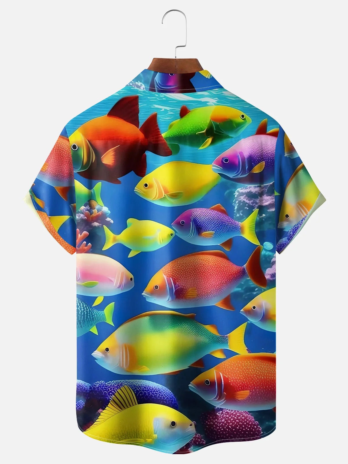 Colorful Tropical Reef Fish Blue Ocean Hawaii Camp Shirt